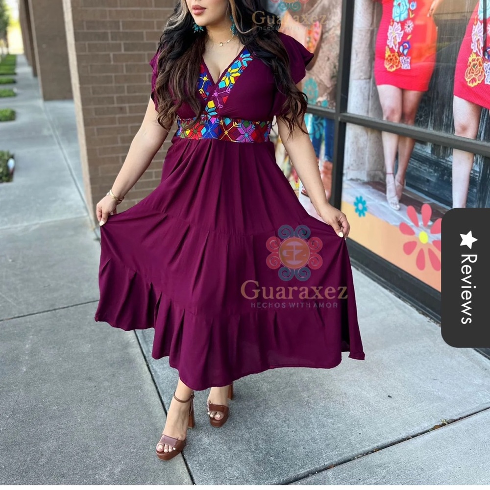 Women's Burgundy Dress with Multicolor Accents
